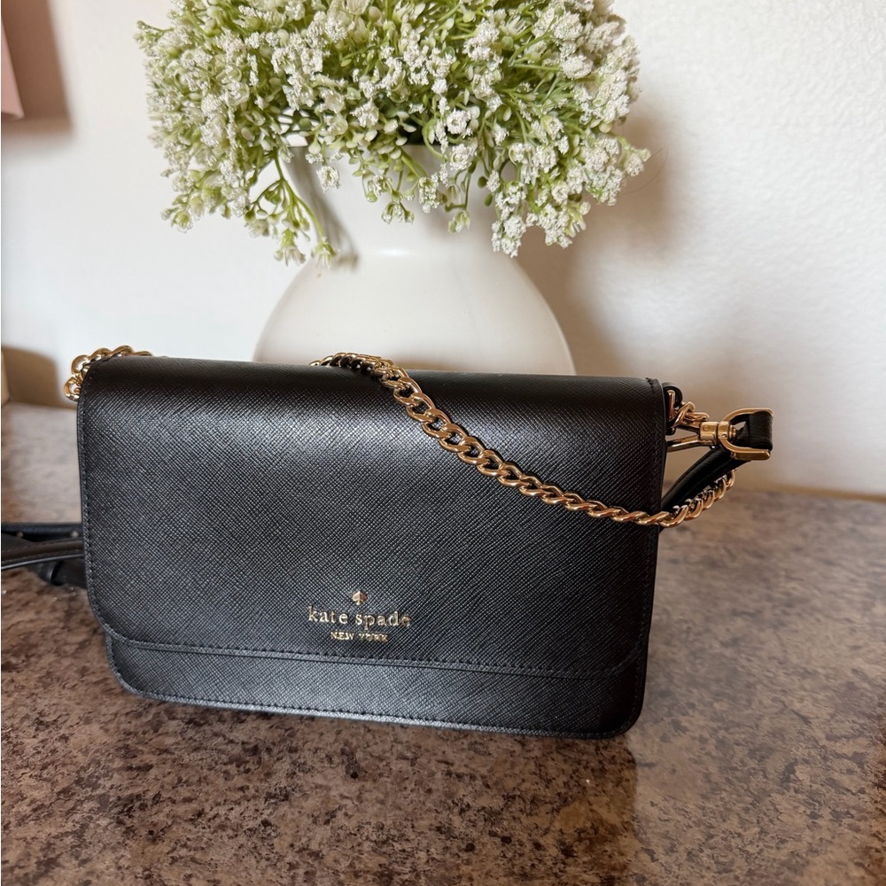 kate spade black leather crossbody with gold chain detail - Picture 9 of 9